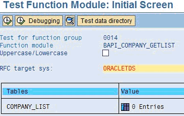 Test Function Module: Initial Screen window