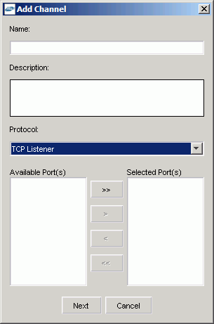 Add Channel dialog box