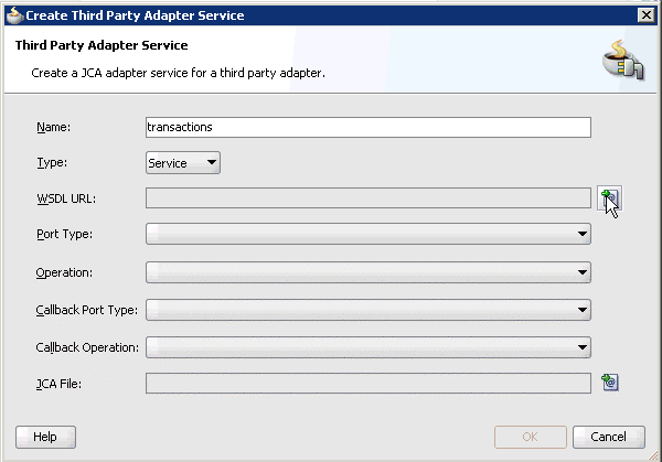 Create Third Party Adapter Service dialog box