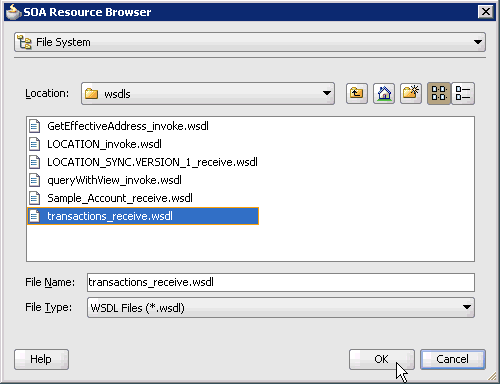 SOA Resource Browser dialog box