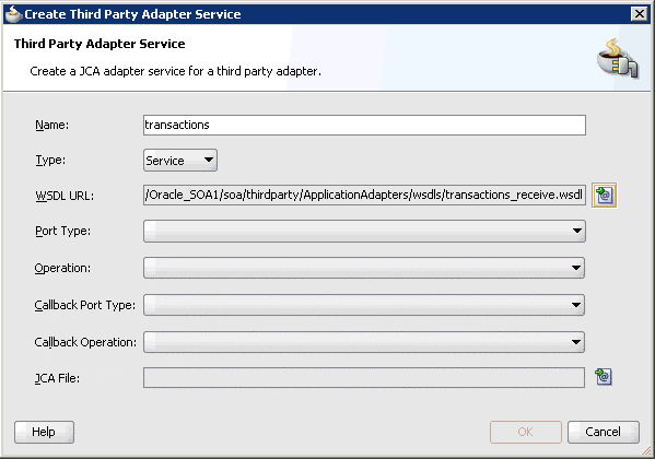 Create Third Party Adapter Service dialog box