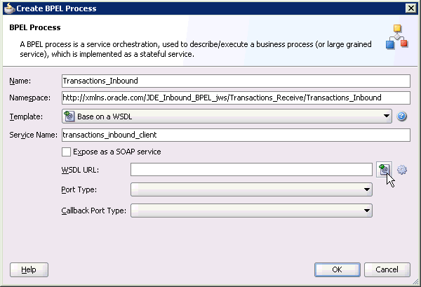 Create BPEL Process dialog box