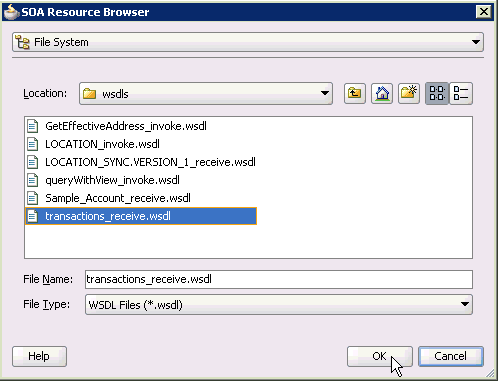 SOA Resource Browser dialog box