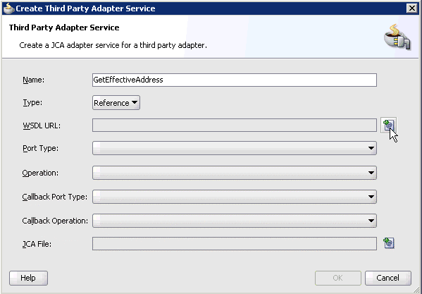 Create Third Party Adapter Service dialog box