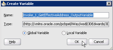 Create Variable dialog box