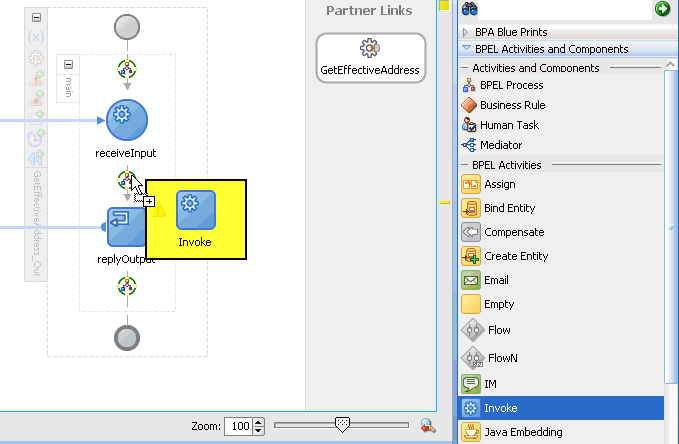 Oracle JDeveloper workspace area