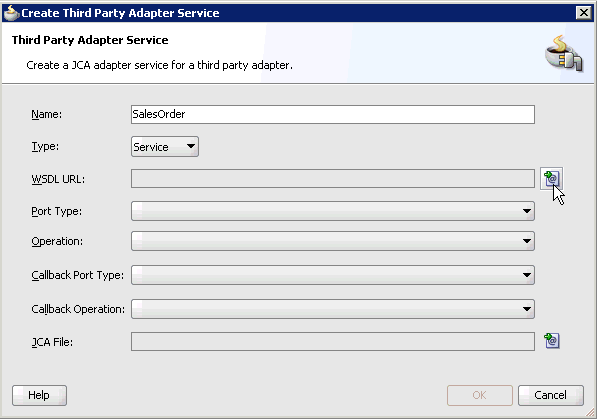 Create Third Party Adapter Service dialog box