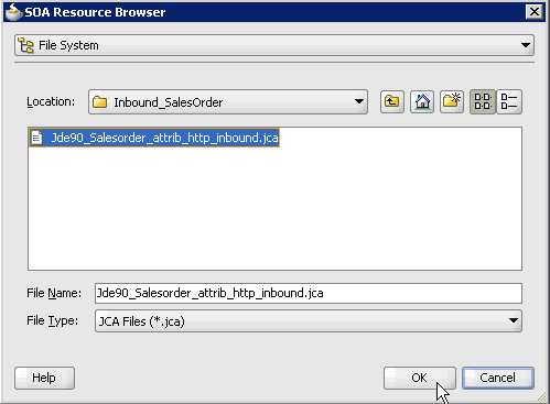 SOA Resource Browser dialog box