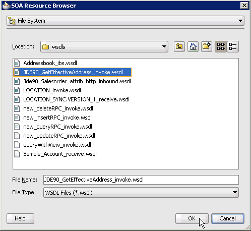 SOA Resource Browser dialog box