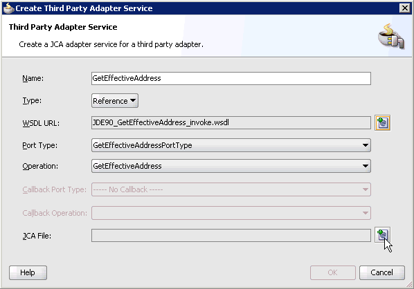 Create Third Party Adapter Service dialog box