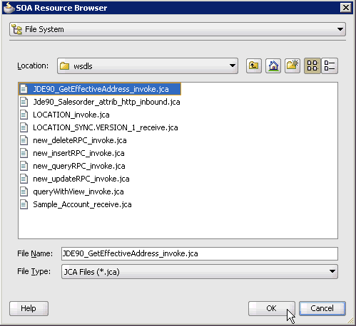 SOA Resource Browser dialog box