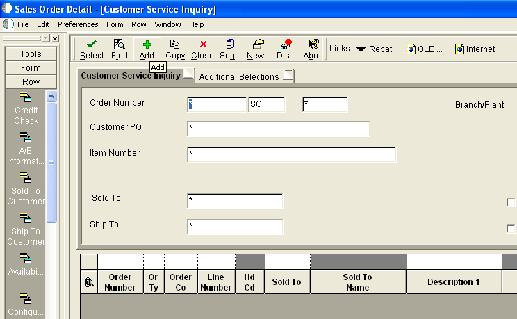 Sales Order Detail window