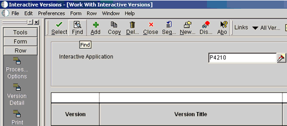 Interactive Versions window