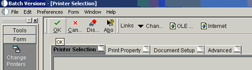 Batch Versions - Printer Selection window