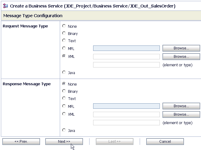 Message Type Configuration page