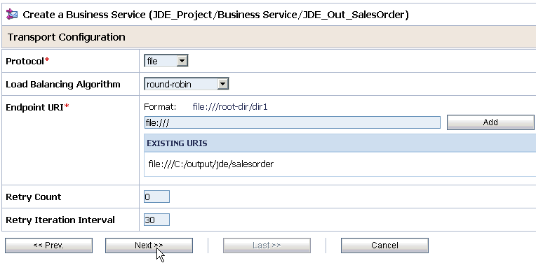 Transport Configuration page