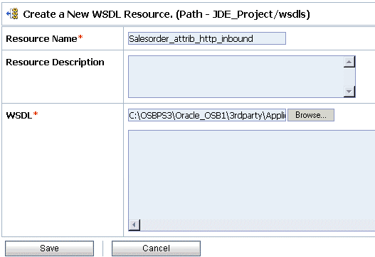 Create a New WSDL Resource page
