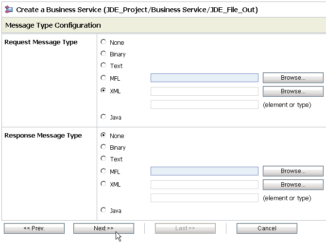 Message Type Configuration page