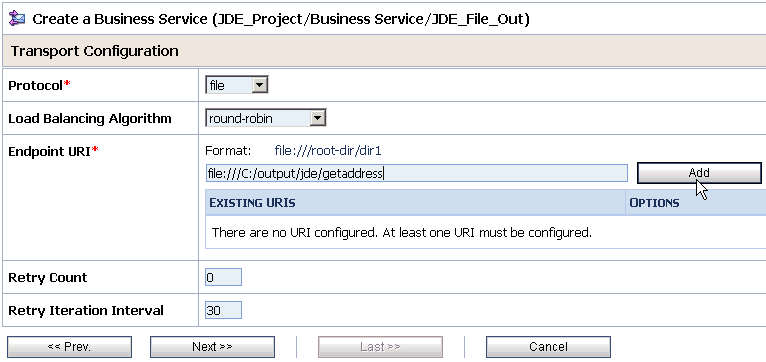 Transport Configuration page