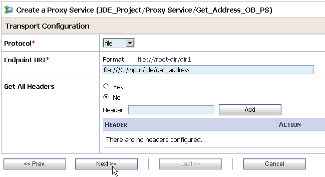 Transport Configuration page