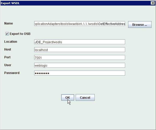 Export WSDL dialog