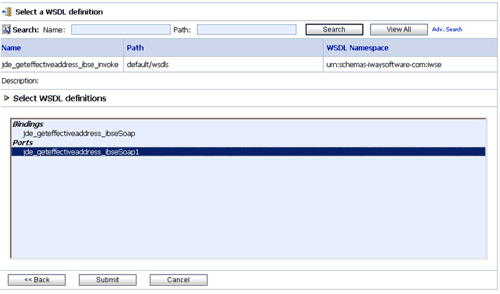 Select WSDL dialog box