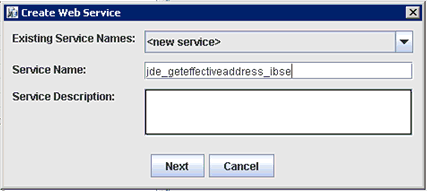 Create Web Service dialog