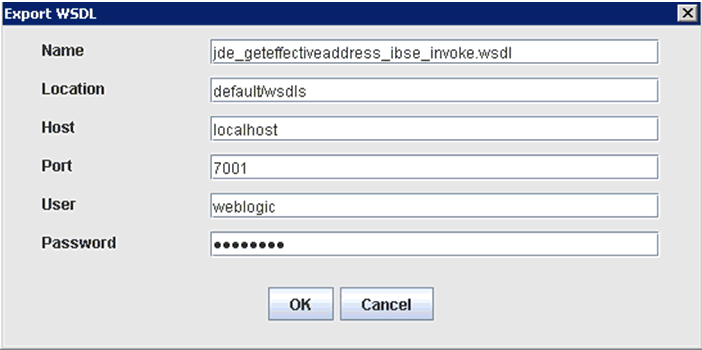 Export WSDL dialog