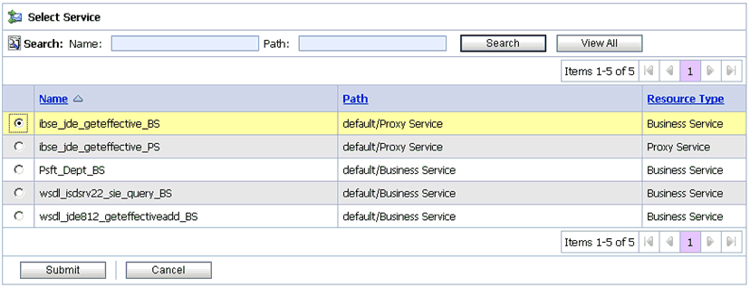 Select Service dialog