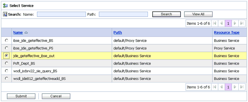 Select Service dialog