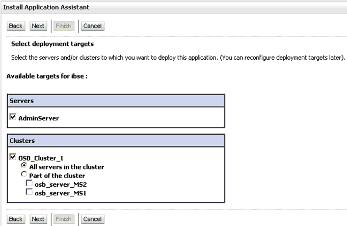 Select deployment targets page