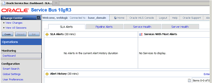 Oracle Service Bus console home page