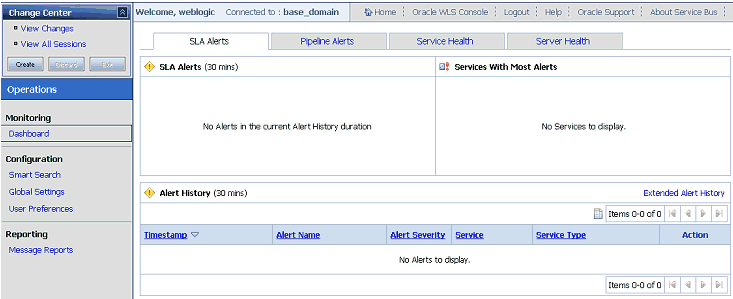 Oracle Service Bus console home page