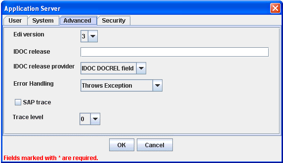 Application Server dialog