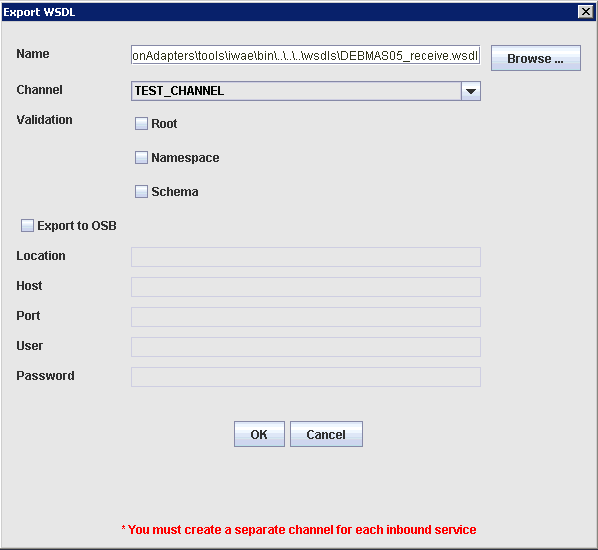 Export WSDL dialog box