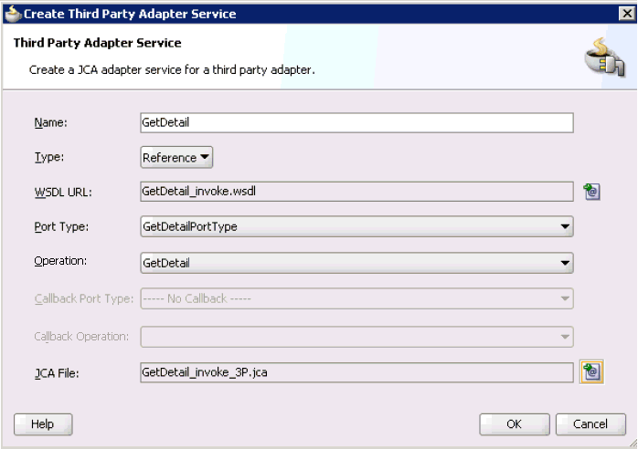 Create Third Party Adapter Service dialog box