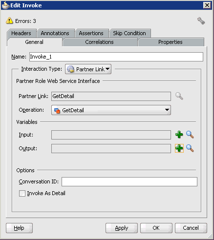 Edit Invoke dialog box