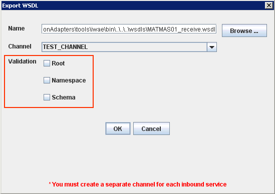 Export WSDL dialog box