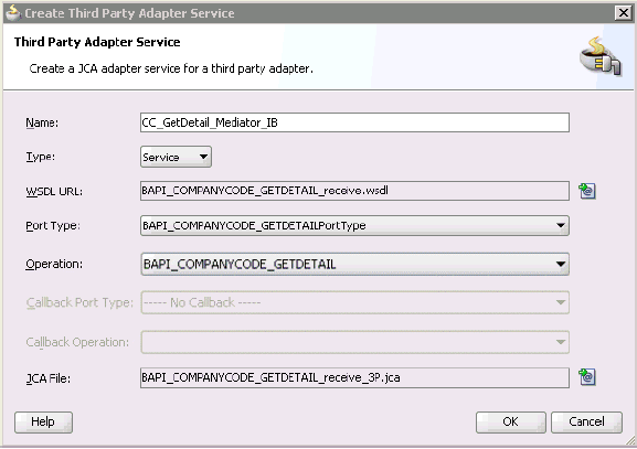 Create Third Party Adapter Service dialog box