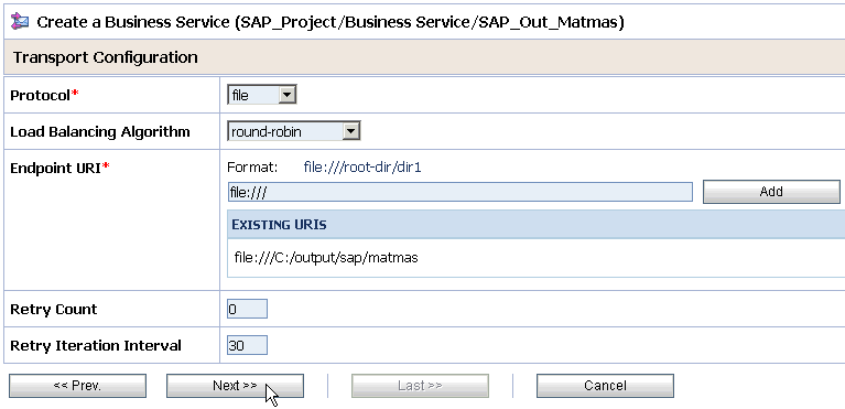 Transport Configuration page