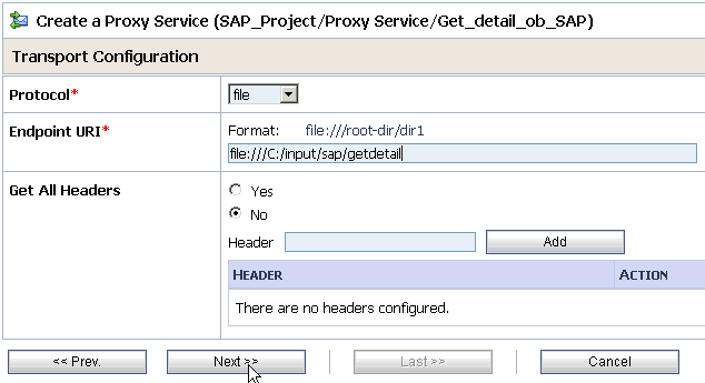 Transport Configuration page