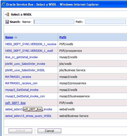 Select a WSDL dialog