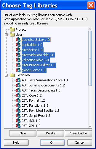 Select Added Rules Dictionary Tag Libraries in User List