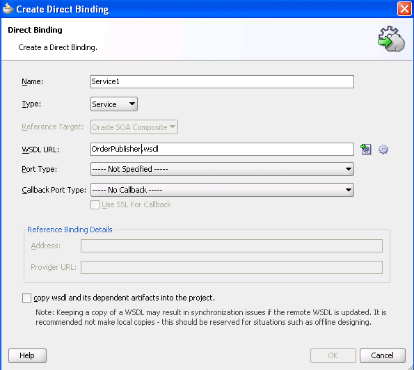 Create Direct Binding Dialog