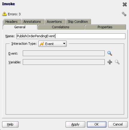 Invoke dialog with interaction pattern set to event