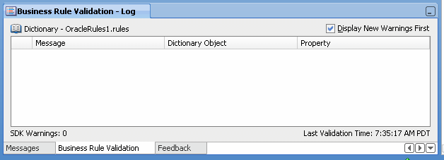 Rules Designer Business Rule Validation Log