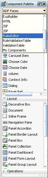 Rules Editor Component Library in the Component Palette