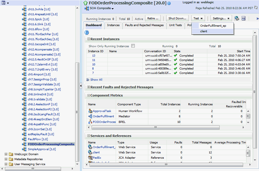 Invoking a Test Instance of the Composite