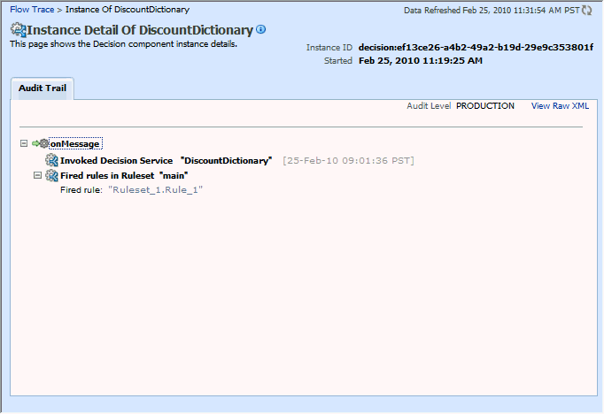 Viewing Production Level Rule Execution Trace