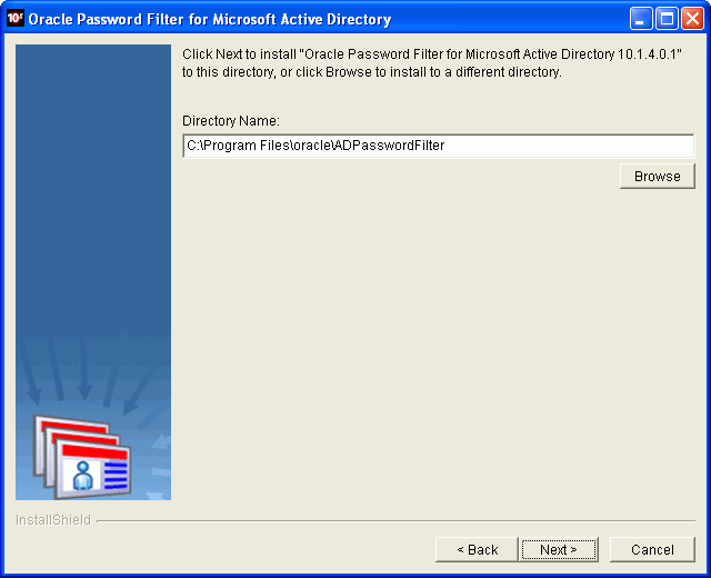 Oracle Password Filter for AD installer screen